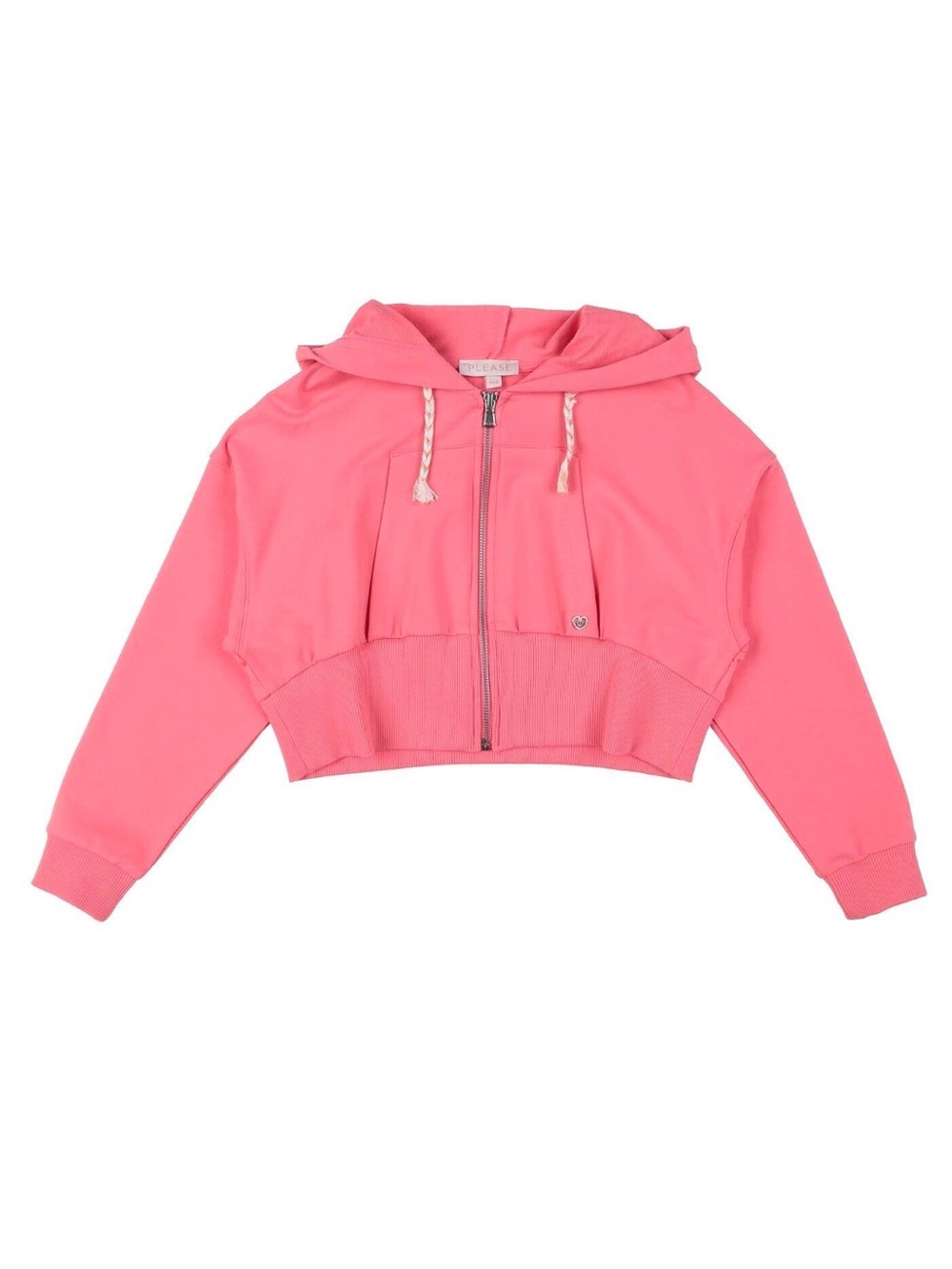 PLEASE KID Girls Pink Cropped Full Zip Hoodie Sweatshirt Size 14Y NWT